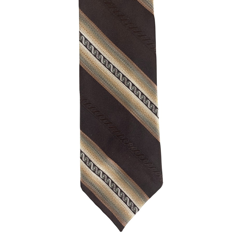 Wembley Mens Tie Brown Diagonal Stripe Wemlon Retro 70's Polyester 55.5x3
